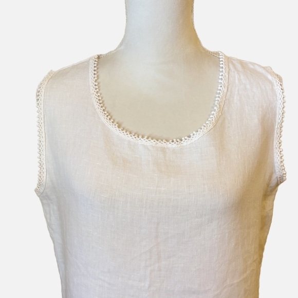 Laura Bianchi White 100% Linen Tank Top  Blouse Women's Medium Made in Italy - Picture 2 of 10